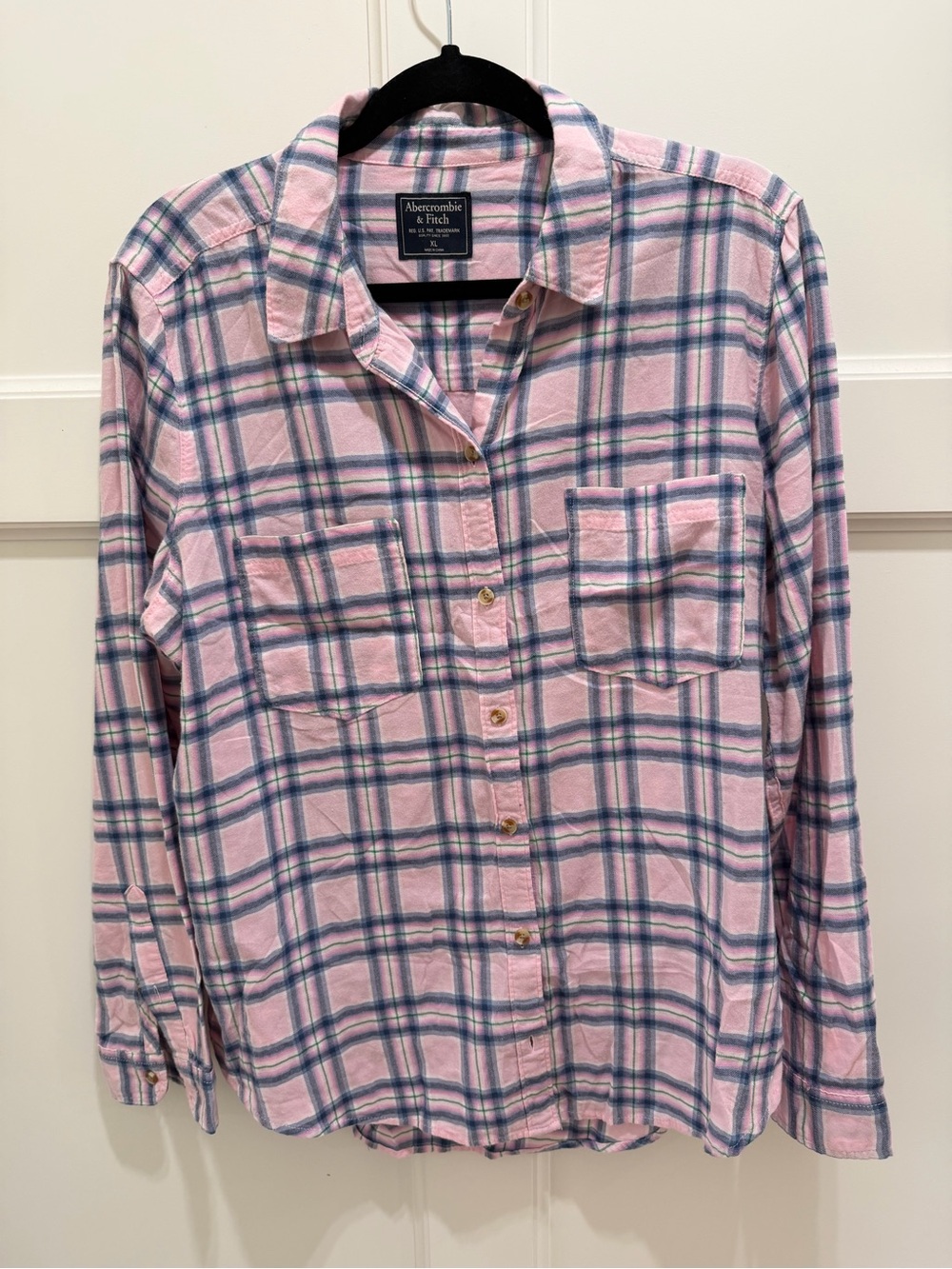 Abercrombie & Fitch Pink Plaid Button Front Shirt XL 100% Cotton